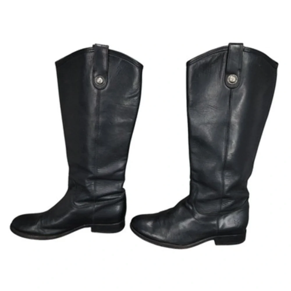 Frye Knee High Riding Boots sz 7B Women‎ Melissa Button Black Leather Equestrian